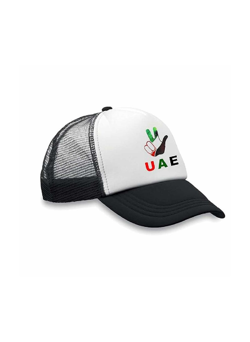 UAE Celebrating National Day 5 panel truckers cap in polyester with adjustment plastic snap closure | Mesh Baseball Cap|Outdoor Fishing Hat | for Men and Women - Image 3