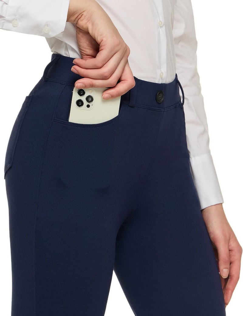 TSLA Women's Yoga & Dress Pants, Office Business Casual Work Slacks, Stretch Straight Leg/Bootcut Pants with 4 Pockets, Slacks Petite Navy, Large - Image 4