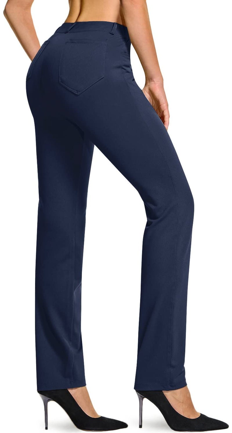 TSLA Women's Yoga & Dress Pants, Office Business Casual Work Slacks, Stretch Straight Leg/Bootcut Pants with 4 Pockets, Slacks Petite Navy, Large - Image 1
