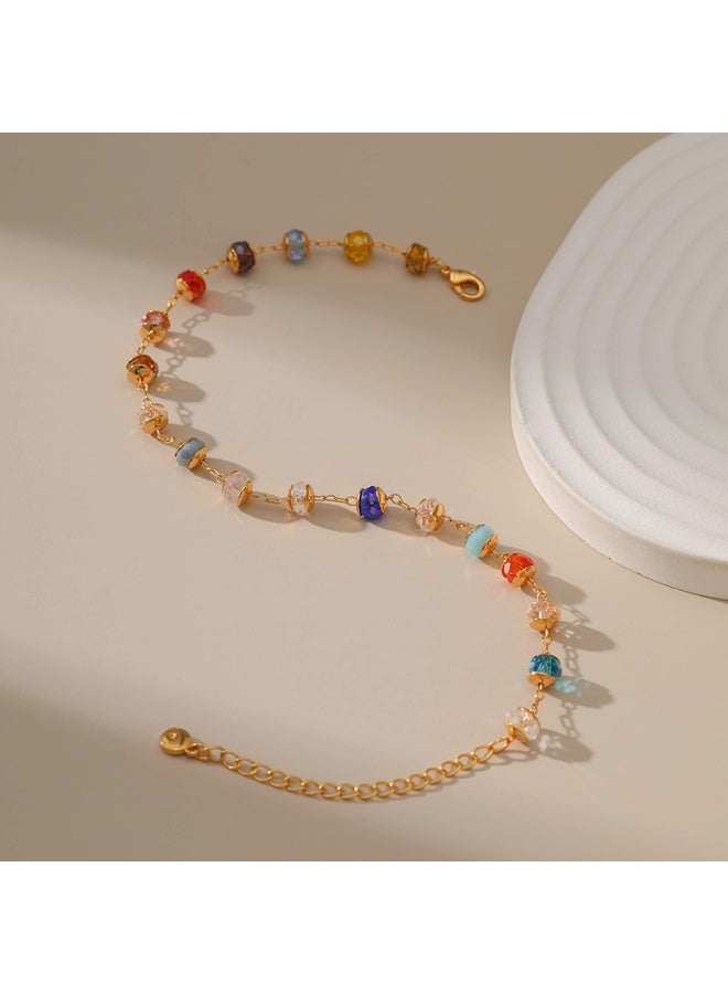 AuliceVerse 18K Real Gold Plated 2 Piece Ethnic Beaded Bracelet and Anklet Set with Mixed Color Rhinestones for Beach Vacation ded Bracelet and Anklet Set with Mixed Color Rhinestones for Beach Vacation ded Bracelet and Anklet Set with Mixed Color Rhinestones for Beach Vacation Christmas gift - Image 5