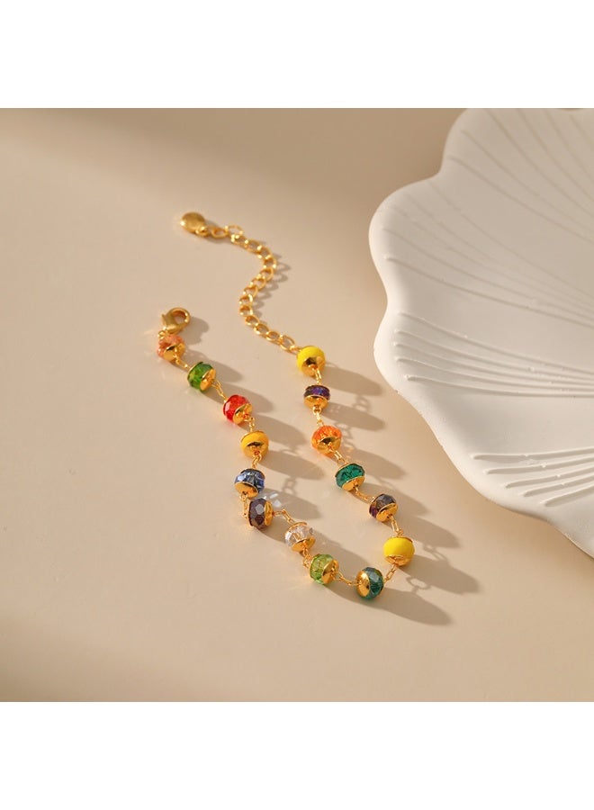 AuliceVerse 18K Real Gold Plated 2 Piece Ethnic Beaded Bracelet and Anklet Set with Mixed Color Rhinestones for Beach Vacation ded Bracelet and Anklet Set with Mixed Color Rhinestones for Beach Vacation ded Bracelet and Anklet Set with Mixed Color Rhinestones for Beach Vacation Christmas gift - Image 4