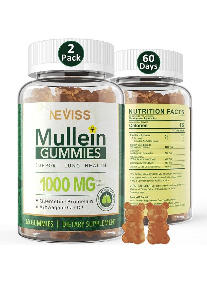 NEVISS - Mullein Leaf Extract 1000Mg For Lung Cleanse Vegan Mullein Gummies For Lung With Quercetin & Bromelain Vitamin D3 Ashwagandha For Calm & Gut Health Chewable Herbal Supplements Nongmo 120 Counts - Image 1