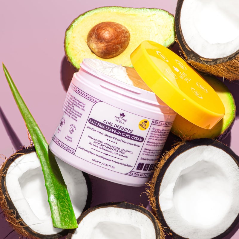 Nature Spell Curl Enhancing Leave-In Cream, Sulfate & Paraben Free, Protects from Heat Damage, Smoothing & Styling Kinks, Coils & Curls, with Coconut Oil & Aloe Vera, Color Safe, Vegan, 13.52 fl oz - Image 4