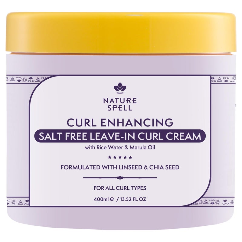 Nature Spell Curl Enhancing Leave-In Cream, Sulfate & Paraben Free, Protects from Heat Damage, Smoothing & Styling Kinks, Coils & Curls, with Coconut Oil & Aloe Vera, Color Safe, Vegan, 13.52 fl oz - Image 1