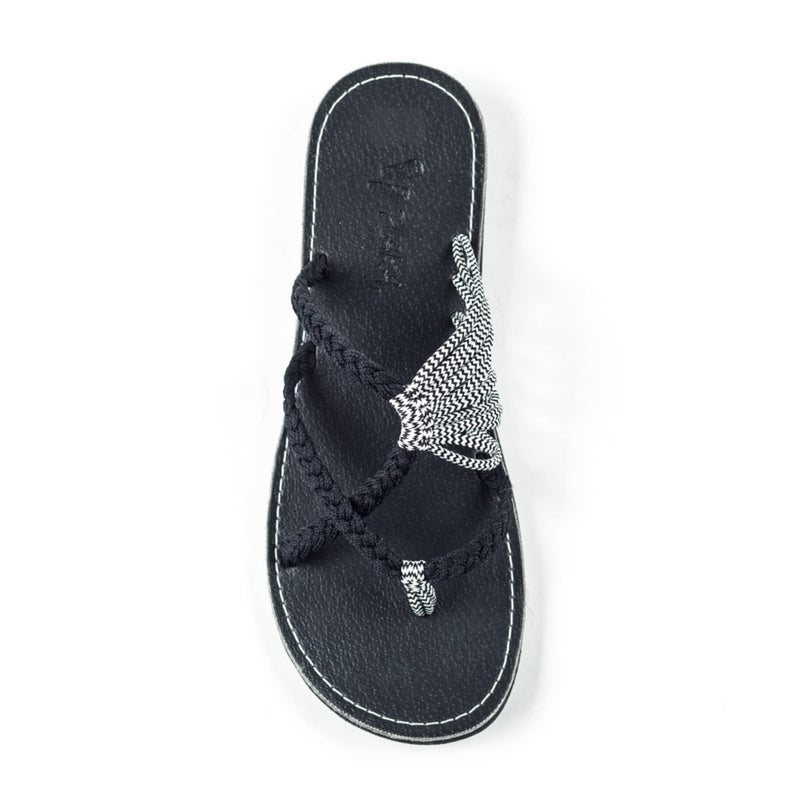 Plaka Oceanside Flat Summer Sandals for Women Flip flops for the Beach Walking Dressy Occasions Black Zebra Size 7