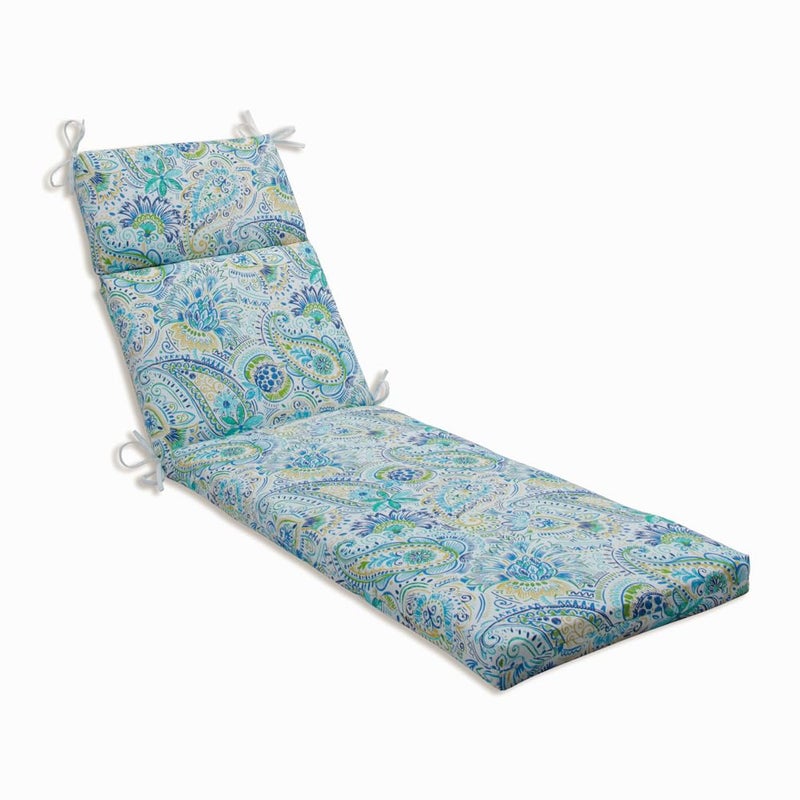 Pillow Perfect Paisley IndoorOutdoor Split Back Chaise Lounge Cushion with Ties Plush Fiber Fill Weather and Fade Resistant 725 x 21 BlueYellow Gilford
