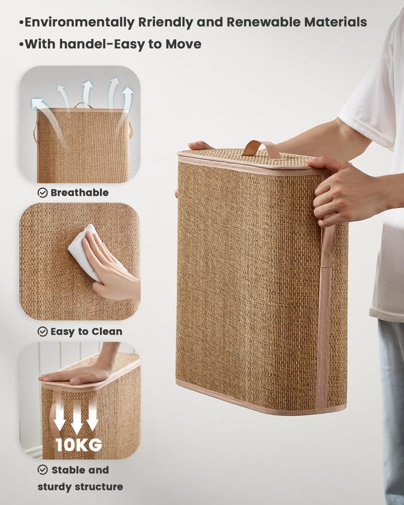 WAOHANAZ Bamboo Toilet Paper Storage Basket with Lid & Handle - 32L Large Capacity Handwoven Bathroom Organizer for 16 Rolls - Sturdy Stand Holder for Toilet Paper Organization, Carbon Brown - Image 4