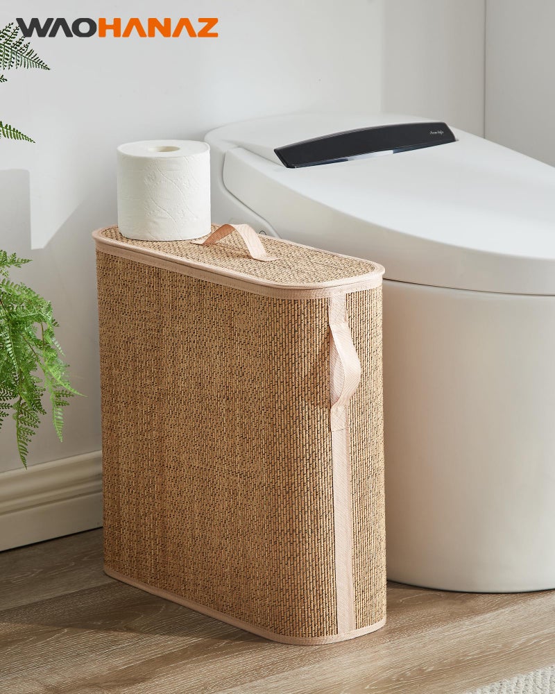 WAOHANAZ Bamboo Toilet Paper Storage Basket with Lid & Handle - 32L Large Capacity Handwoven Bathroom Organizer for 16 Rolls - Sturdy Stand Holder for Toilet Paper Organization, Carbon Brown - Image 2