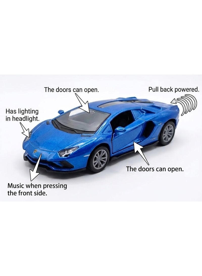 TOOLY Die-cast pull-back metal Luxury Sport Coupe car with music, lights, and manual doors  Blue colour , Pack size 15.8x6x6.8 CM. - Image 4