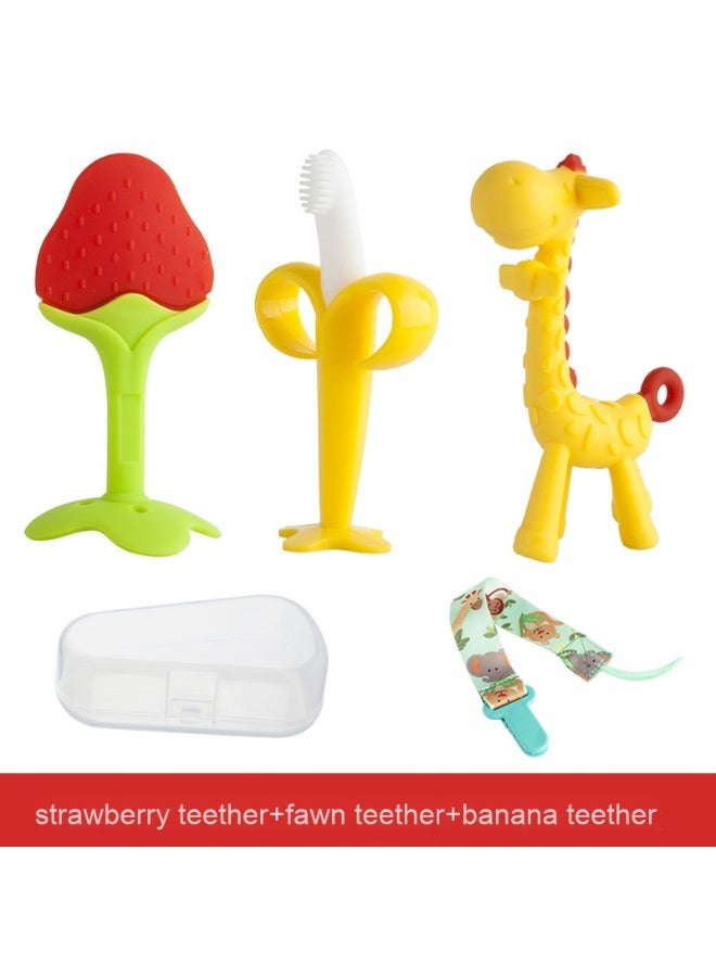 Baby Fruit Teether - Mushroom, Banana, Giraffe, and Matchstick Monkey Teething Toys 