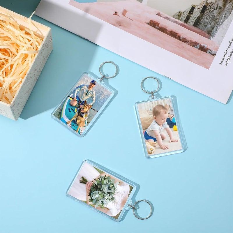 COMNICO 45Pcs Photo Keychain (2 x 3inch) Acrylic Clear Picture Frame Keychain Blank Photo Insert Keyring DIY Craft Personalised Favor Graduation Gift, Family Friends Photoes Collection Gift - Image 5