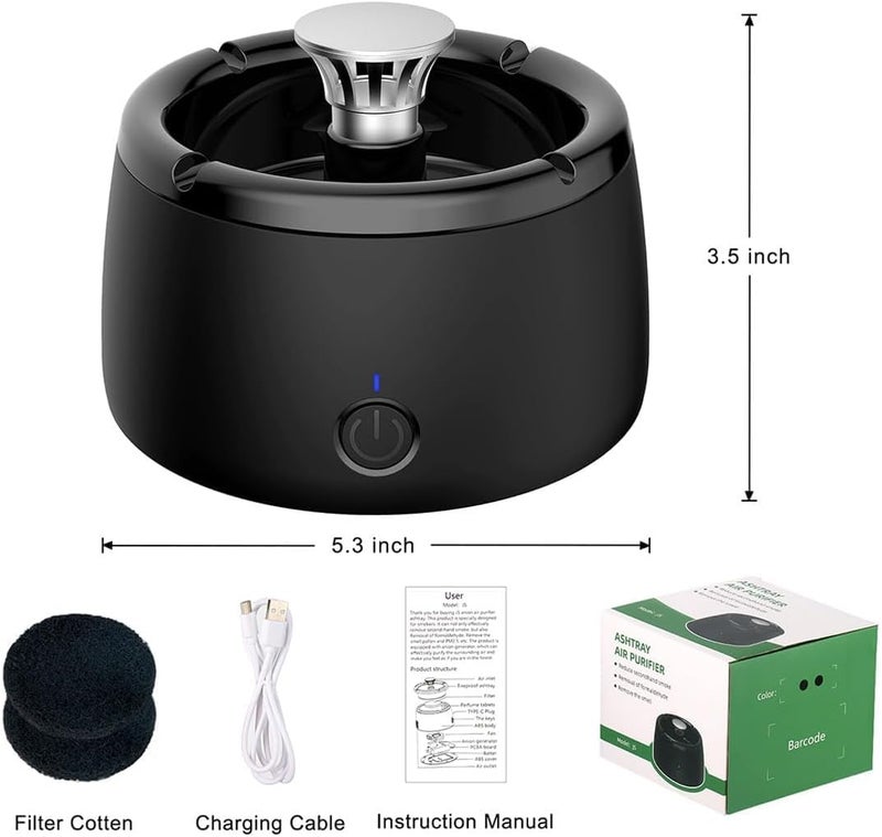 GESPERT Smoke Removing Ashtray, Clean Air Smokeless Ashtray Indoor Rechargeable for Car Indoor Home Office Black - Image 5