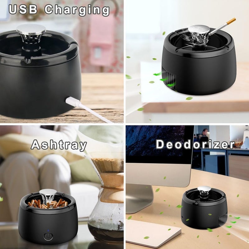GESPERT Smoke Removing Ashtray, Clean Air Smokeless Ashtray Indoor Rechargeable for Car Indoor Home Office Black - Image 3
