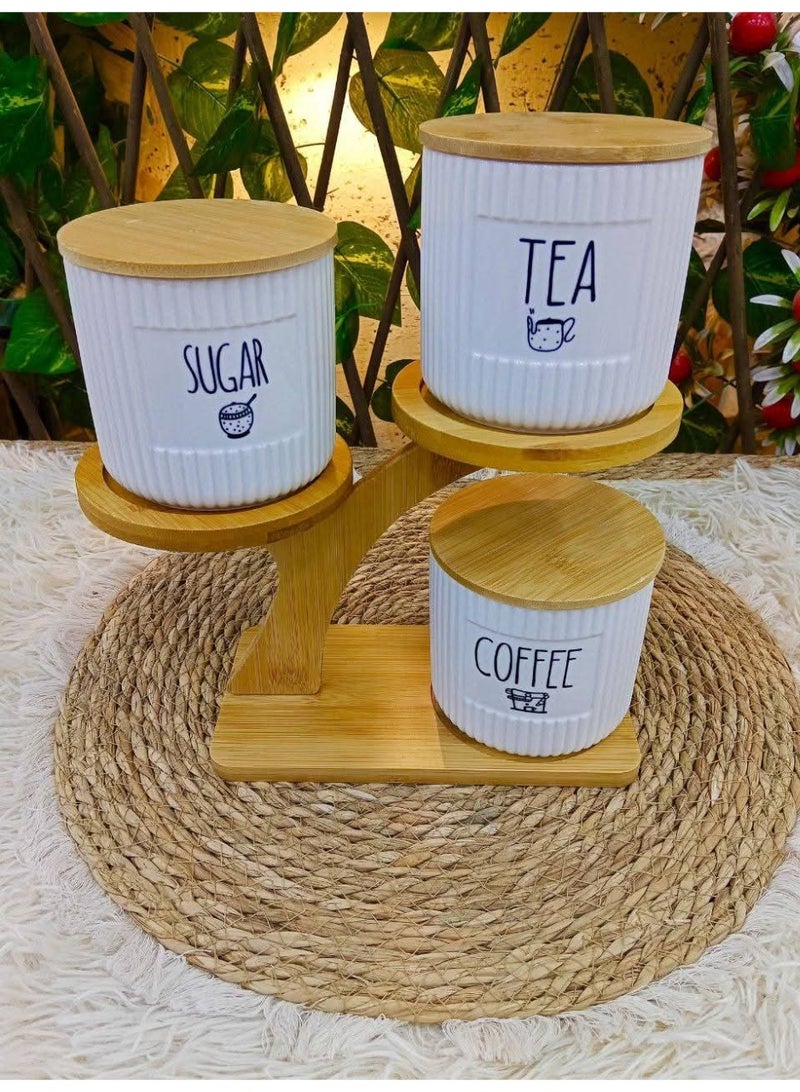 TEA-COFFEE-SUGER organizer with wooden stand 650 ml - Image 1