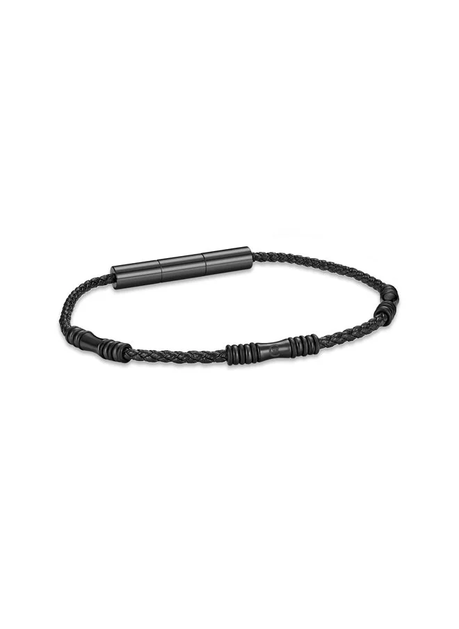 CERRUTI 1881 Angelo Grey and Black Leather Bracelet for Men