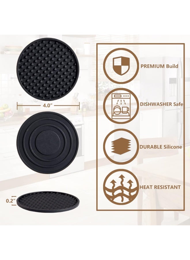 HOMESTAR 3.94'' Silicone Drink Coasters Set, Non-Slip & Heat-Resistant Round Cup Mats with Round Silicone Storage Tray, Bar Table Protectors for Hot or Cold Drinks, for various cup sizes(Black, 6-Pack) - Image 2