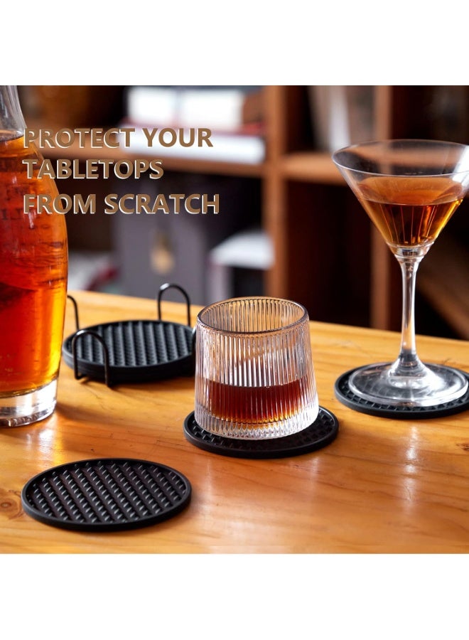 HOMESTAR 3.94'' Silicone Drink Coasters Set, Non-Slip & Heat-Resistant Round Cup Mats with Round Silicone Storage Tray, Bar Table Protectors for Hot or Cold Drinks, for various cup sizes(Black, 6-Pack) - Image 5
