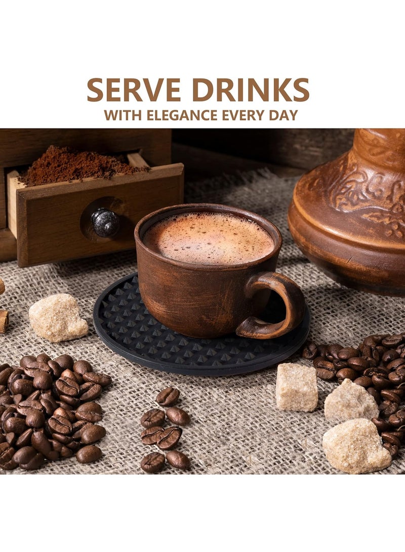 HOMESTAR 3.94'' Silicone Drink Coasters Set, Non-Slip & Heat-Resistant Round Cup Mats with Round Silicone Storage Tray, Bar Table Protectors for Hot or Cold Drinks, for various cup sizes(Black, 6-Pack) - Image 4