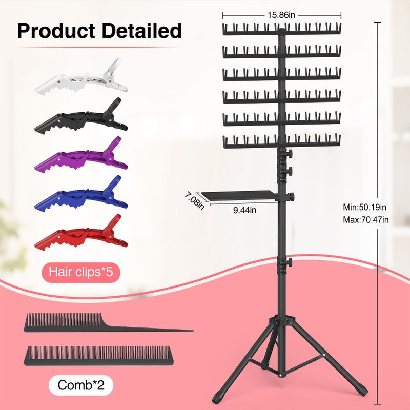 Hemndic Braiding Hair Rack with Tray, 2-sided 144 Pegs, Heavy Duty Braiding Rack Stand for Hair, Height Adjustable Standing Hair Extension Holder with Storage Bag & Braiding Accessories - Image 4