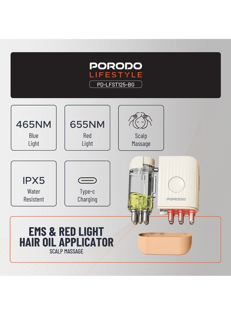 porodo Scalp Massager with EMS & Red Light and Hair Oil Applicator / Light Therapy for Scalp Care / Compact & Lightweight - Beige - Image 4