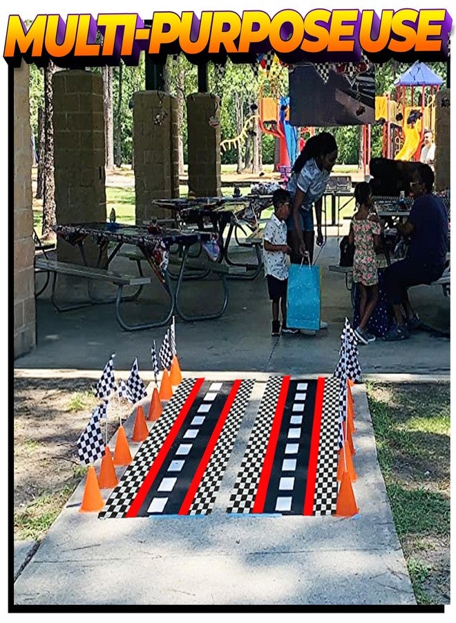 Bedwina Racing Car Party Supplies - Racecar Decorations Kit for Kids - (12) Orange Traffic Cones, (24) Racing Checkered Flags, Plastic Tablecloth (54"x108") Birthday Banner Race Car Theme Baby Shower (38Pcs) - Image 4
