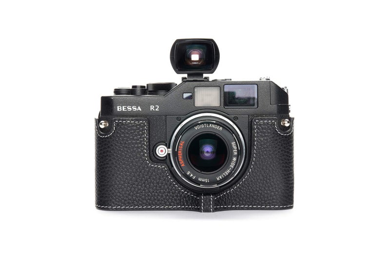 BolinUS Voigtlander Bessa R2 Case BolinUS Handmade Genuine Real Leather Half Camera Case Bag Cover for Voigtlander BESSA R4M R4A R3M R3A R2S R2C R2A R2M R2 T Camera with Hand Strap Black - Image 2