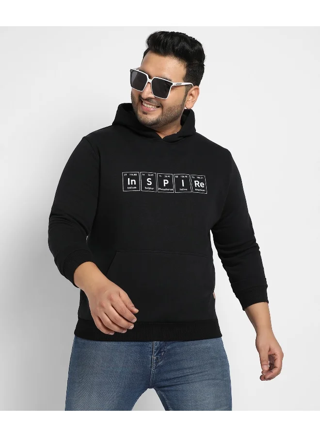 Instafab Plus Men's Black Inspire Hoodie With Kangaroo Pocket | رجال | طوق بغطاء رأس | أكمام طويلة | مطبوع | كاجوال ويومي | سويتشيرت