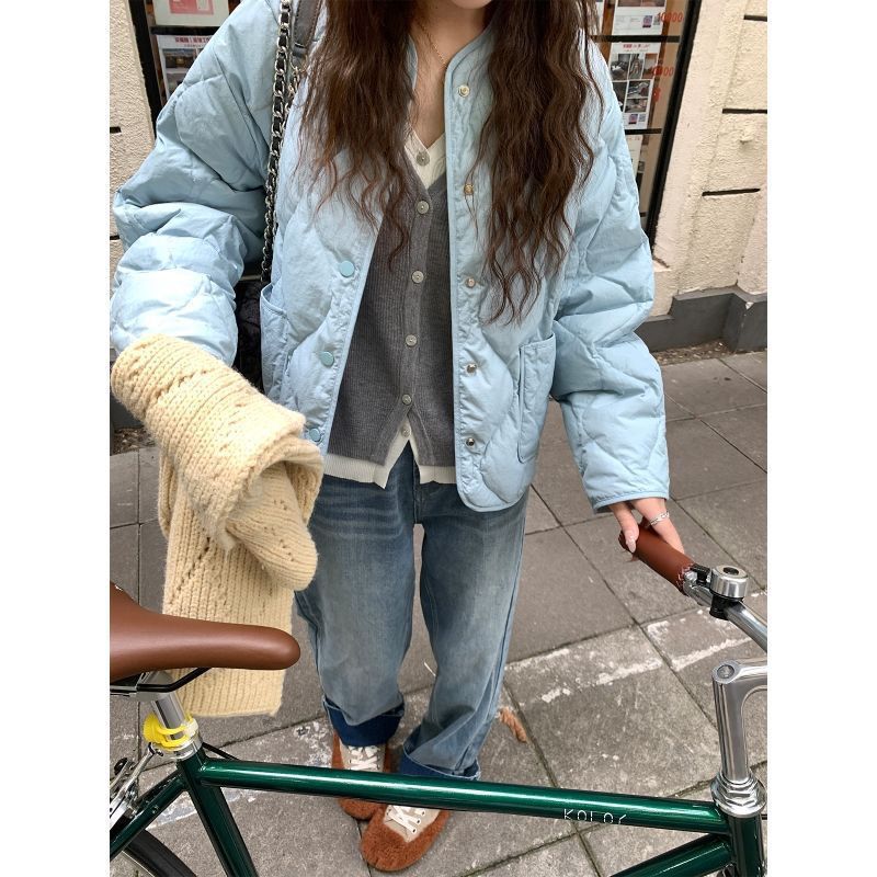 Womens Thickened Cotton Jacket Loose Casual Style Winter Outerwear Purple Lotus Seed Design City Commute Fashion 2023 Blue (three-in-one)  - Image 1