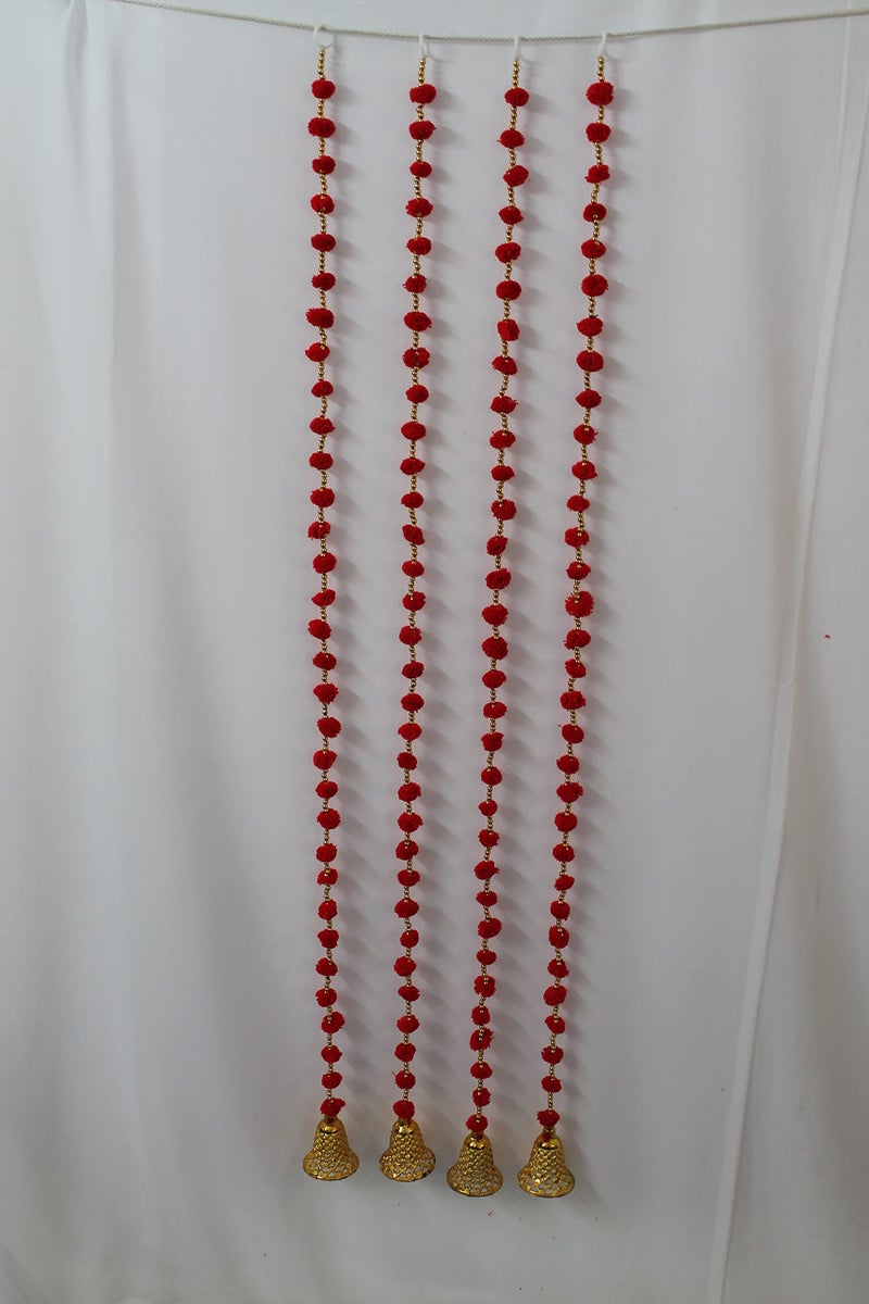 Magpie Collections Handmade Red Strings Pom Pom for Door,Wall Hanging Bandhanwar Garland for Decoration Diwali Festival,Navratri,Wedding (5 FT,2 Strings) - Image 3