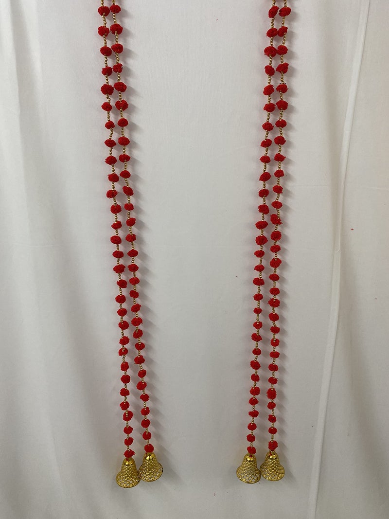 Magpie Collections Handmade Red Strings Pom Pom for Door,Wall Hanging Bandhanwar Garland for Decoration Diwali Festival,Navratri,Wedding (5 FT,2 Strings) - Image 1
