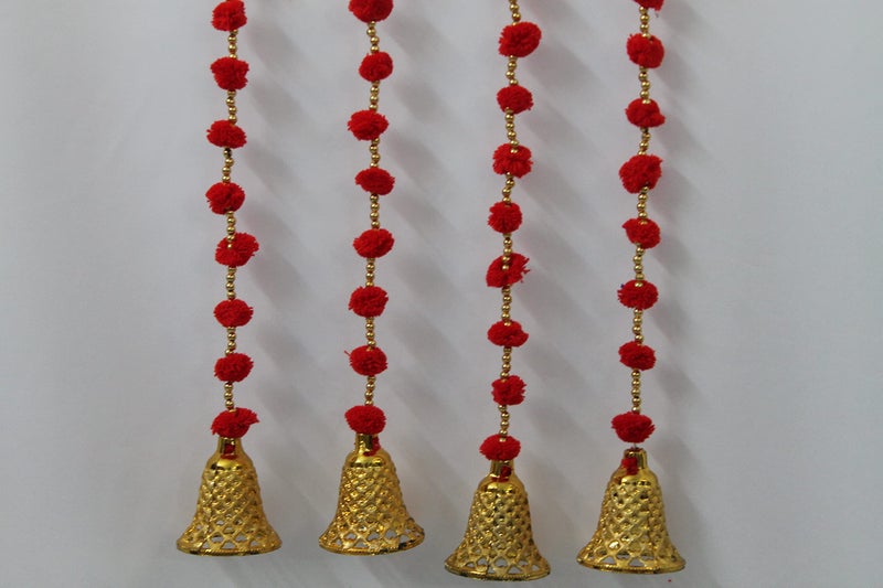 Magpie Collections Handmade Red Strings Pom Pom for Door,Wall Hanging Bandhanwar Garland for Decoration Diwali Festival,Navratri,Wedding (5 FT,2 Strings) - Image 5