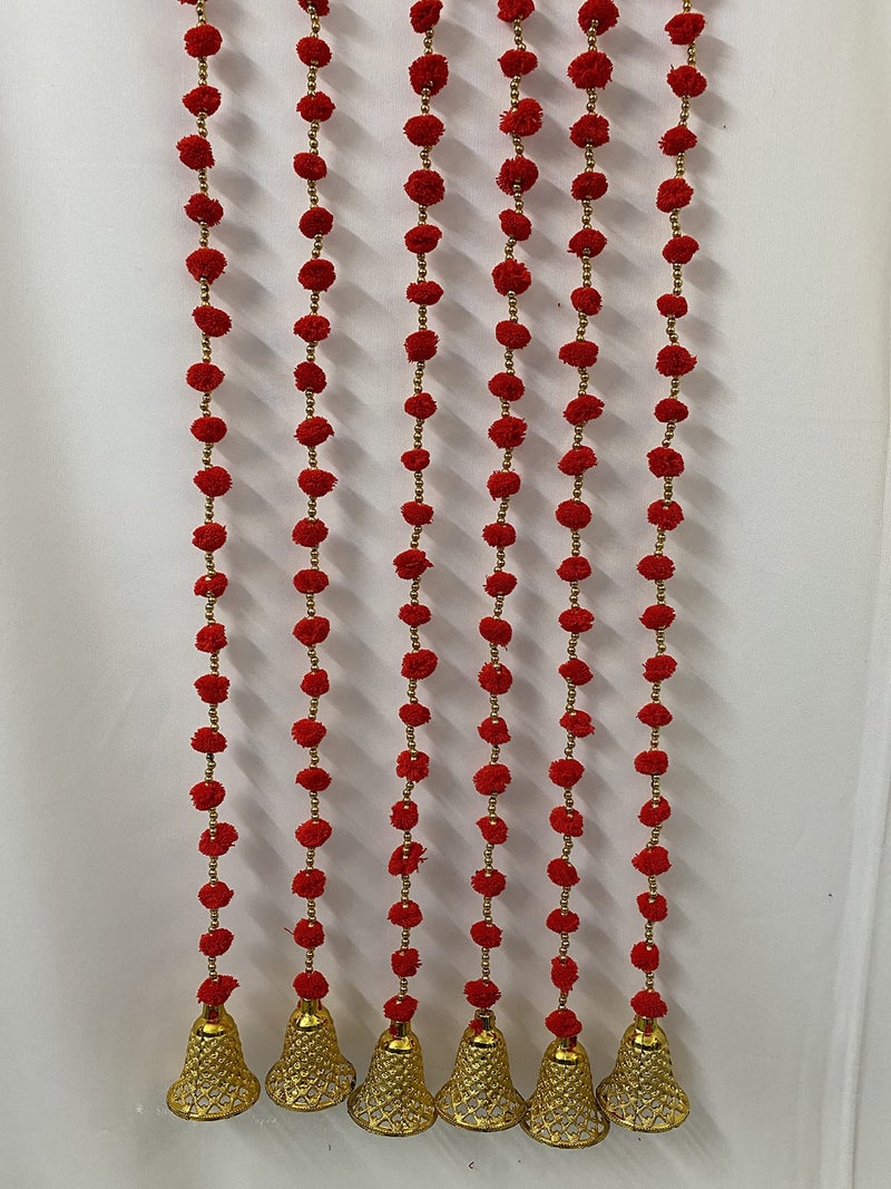 Magpie Collections Handmade Red Strings Pom Pom for Door,Wall Hanging Bandhanwar Garland for Decoration Diwali Festival,Navratri,Wedding (5 FT,2 Strings) - Image 2