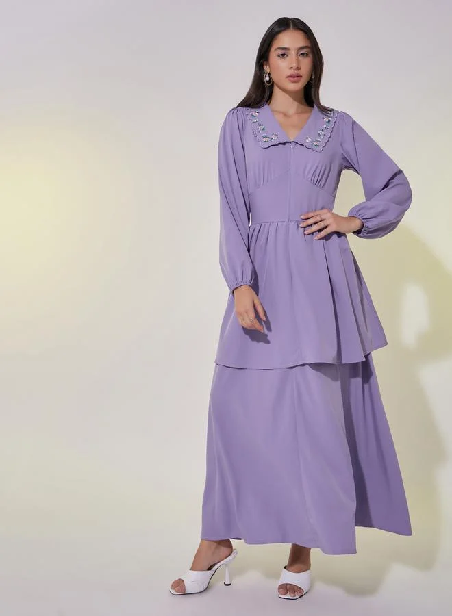 تايك تو Embroidered Collar Dress