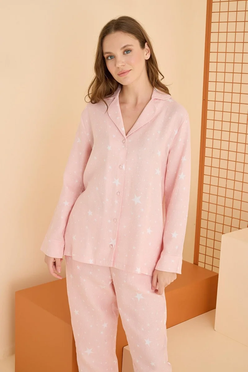 ان بي بي Seasonal 100% Cotton Star Printed Buttoned Pocket Pajama Set