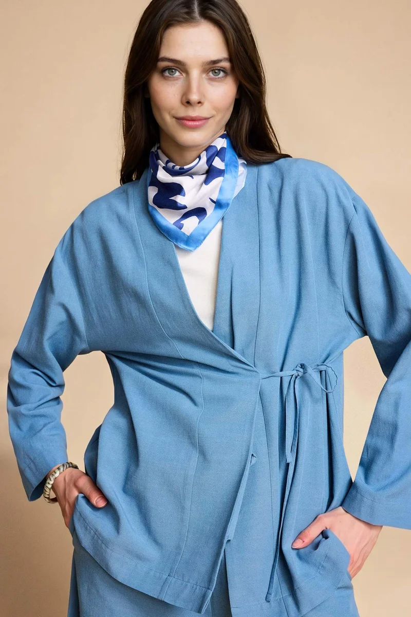 ديفاكتو Regular Fit Linen Blended Long Sleeve Tunic