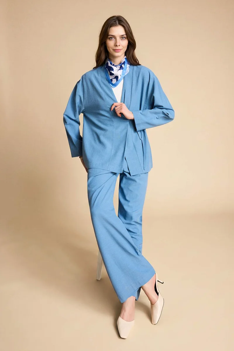 ديفاكتو Regular Fit Linen Blended Long Sleeve Tunic