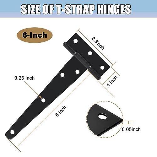 AYAYGD 6 Inch Heavy Duty Gate Hinges 10 Pack T Strap Hinge Shed Storage Gate Barns Tee Hinges with Screws for Wooden Fences Shed Doors Outdoor Barns Black - Image 3