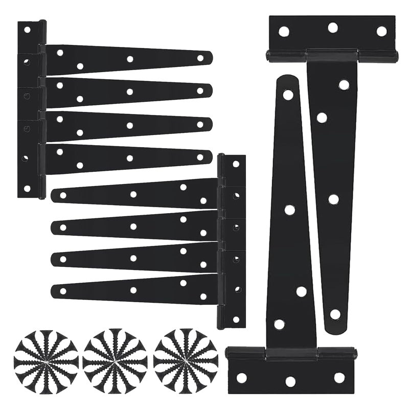 AYAYGD 6 Inch Heavy Duty Gate Hinges 10 Pack T Strap Hinge Shed Storage Gate Barns Tee Hinges with Screws for Wooden Fences Shed Doors Outdoor Barns Black - Image 2