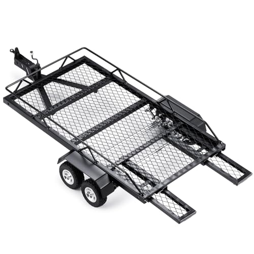 JGGZONE RC Trailer for Hauling Behind Car Metal Hitch Mount Trailer with 4 Tires Heavy Duty Truck and RC Rock Cars Trailer for 118 RC Crawler TRX4M Defender Bronco K10 High Trail F150 - Image 1