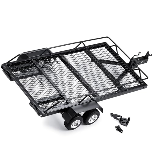 JGGZONE RC Trailer for Hauling Behind Car Metal Hitch Mount Trailer with 4 Tires Heavy Duty Truck and RC Rock Cars Trailer for 118 RC Crawler TRX4M Defender Bronco K10 High Trail F150 - Image 5