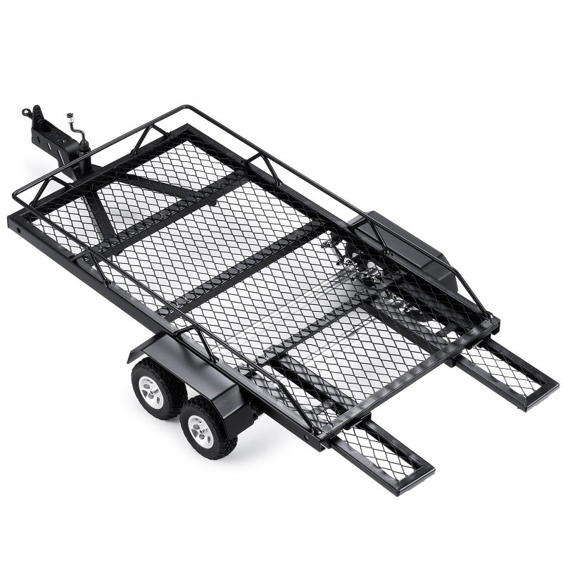 JGGZONE RC Trailer for Hauling Behind Car Metal Hitch Mount Trailer with 4 Tires Heavy Duty Truck and RC Rock Cars Trailer for 118 RC Crawler TRX4M Defender Bronco K10 High Trail F150 - Image 3