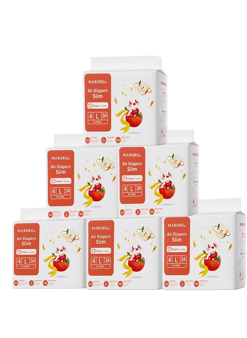 Air Slim Tape Diapers - Size 4 (9-14kg) | 7-11 months | 204 Pieces