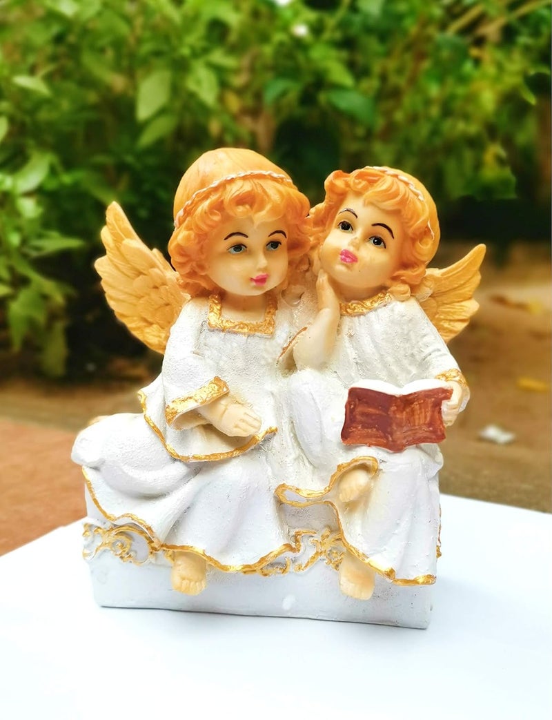 Newven Poly Marble Angel Catholic Wall Decorative Christian Statues Figurine Showpiece Idol for Home Decor Craft Gifts for House Warming for Living Room Multicolour 16 x 9 x 18 cm - Image 1