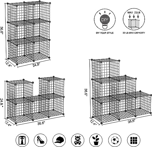C&AHOME Wire Cube Storage, 6 - Cube Organizer Metal C Grids, Modular Shelves Units, Storage Bins Shelving, Closet Organizer, Ideal for Home, Office, Living Room, 36.6”L x 12.4”W x 36.6”H Black - Image 3