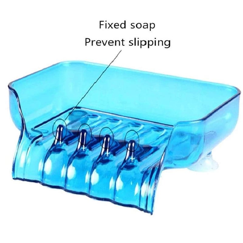 CONNECTWIDE CONNECTWIDE Waterfall Soap Holder Tray Drain Draining Bath Shower Soap Box Sink Sponge Drainage Soap Dish Holder Shelf Organizer Container with 2 Suckers Aerial Hollow Design Blue  - Image 4