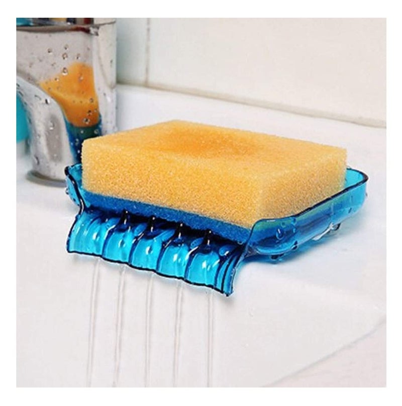 CONNECTWIDE CONNECTWIDE Waterfall Soap Holder Tray Drain Draining Bath Shower Soap Box Sink Sponge Drainage Soap Dish Holder Shelf Organizer Container with 2 Suckers Aerial Hollow Design Blue  - Image 1