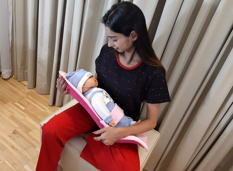 HOOPA 2-in-1 Infant Carrier for Newborn (0–4 Months) | Reclined Carrying & Breastfeeding Support | Strong Back Support | Indoor & Outdoor Use | Feeding Pillow | Nursing pad |Pink front+Strawberry back - Image 1