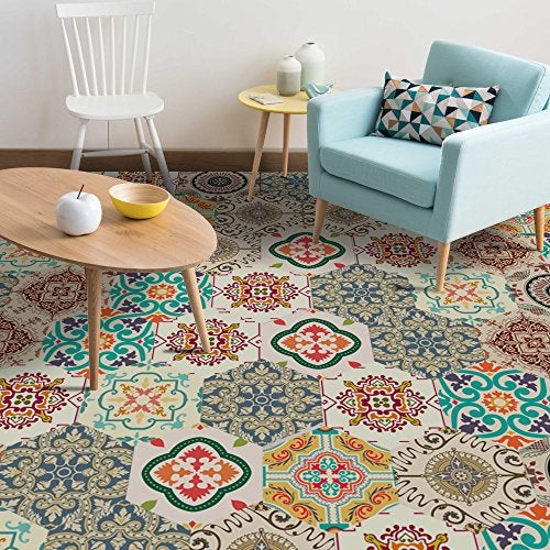 Alwayspon 10 Pcs Hexagon Non-Slip Floor Sticker for Home Decor, Peel and Stick Self-Adhesive Wall Sticker for Living Room Kitchen Bathroom, 7.9x9.1inch - Image 5