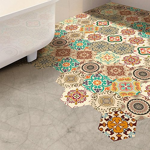Alwayspon 10 Pcs Hexagon Non-Slip Floor Sticker for Home Decor, Peel and Stick Self-Adhesive Wall Sticker for Living Room Kitchen Bathroom, 7.9x9.1inch - Image 3