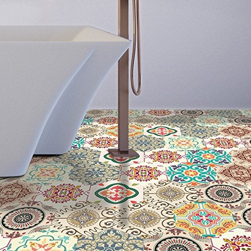 Alwayspon 10 Pcs Hexagon Non-Slip Floor Sticker for Home Decor, Peel and Stick Self-Adhesive Wall Sticker for Living Room Kitchen Bathroom, 7.9x9.1inch - Image 4